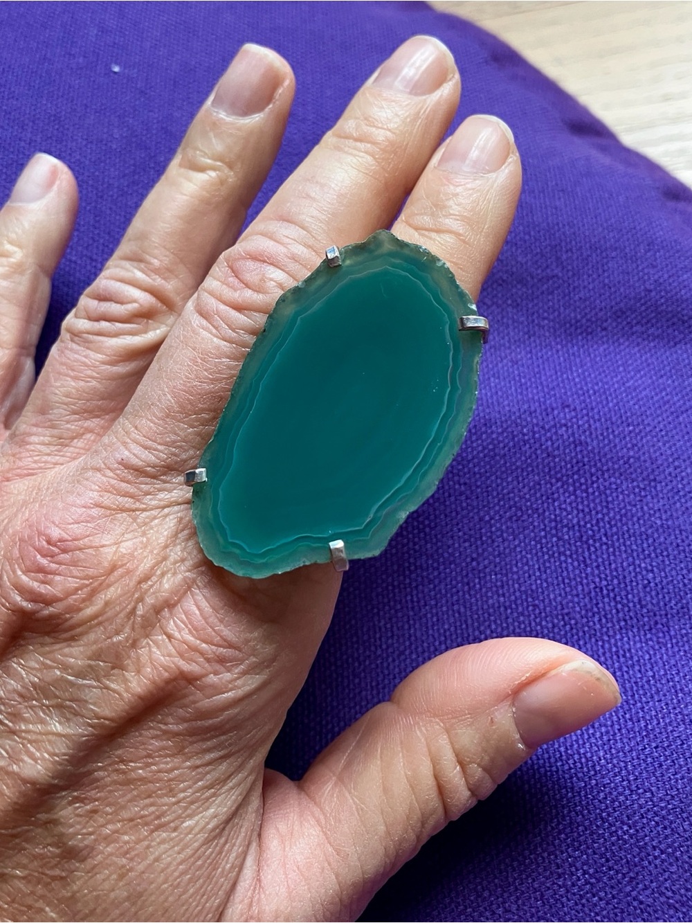 Teal Agate Slice Statement Ring - Unbranded